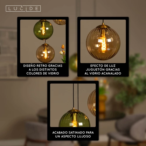 Lucide MONSARAZ - Lámpara colgante - Ø 35 cm - 3xE27 - Verde - USP